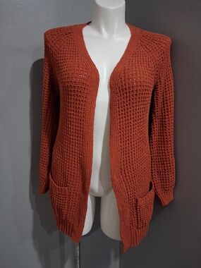 Freshman Open-Front Chunky Cardigan Sweater - Rust Orange